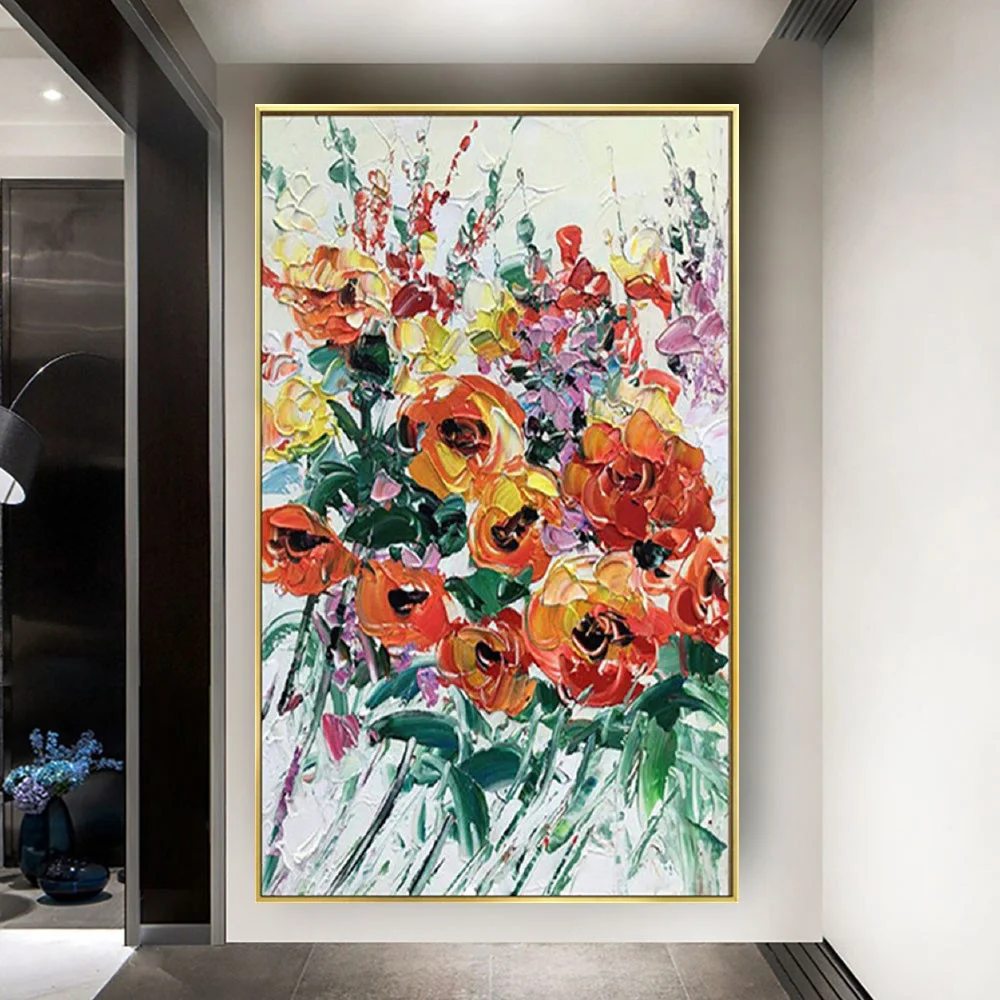 

Palette Knife 100% Handmade Flower Oil Painting on Canvas Wall Art indoor Artwork For Home Decor coarse texture Wall Painting