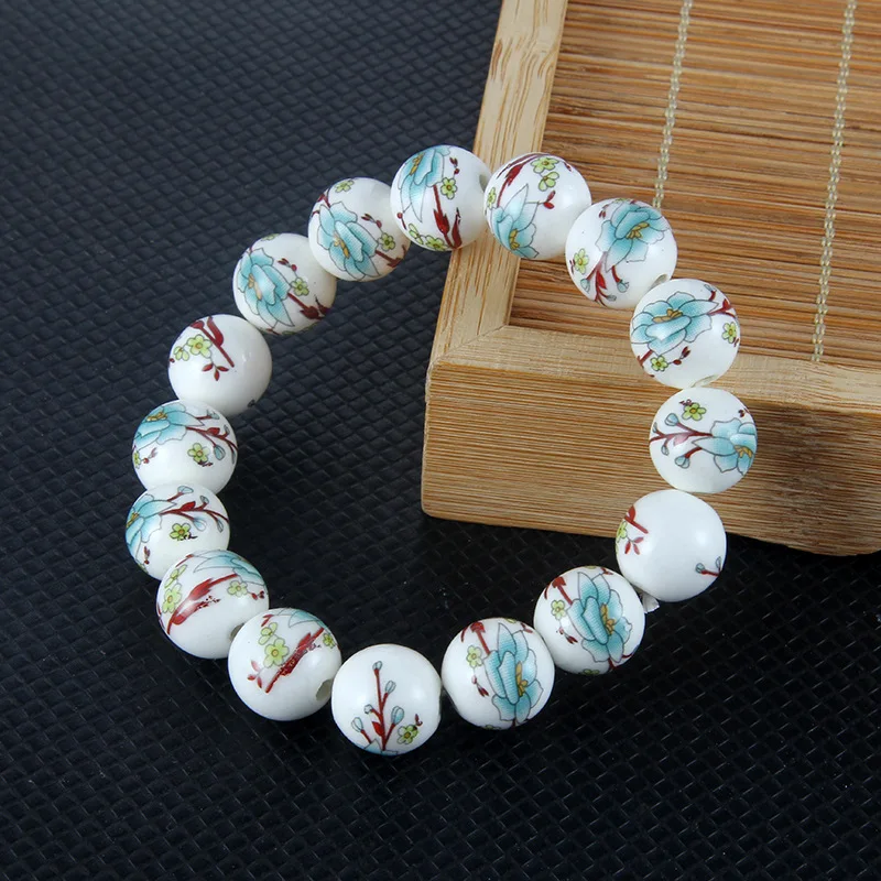 Elegant Chinese Style Ceramic Beads Bracelet Color Blue and White Porcelain Floral Pattern Bracelets for Charms Women Jewelry