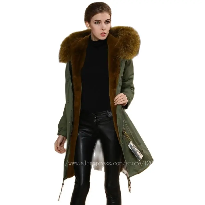 

New Fashion Women Winter Long Fur Parka Faux Fur Coat Big And Fluffy Raccoon Fur Collar Trimming