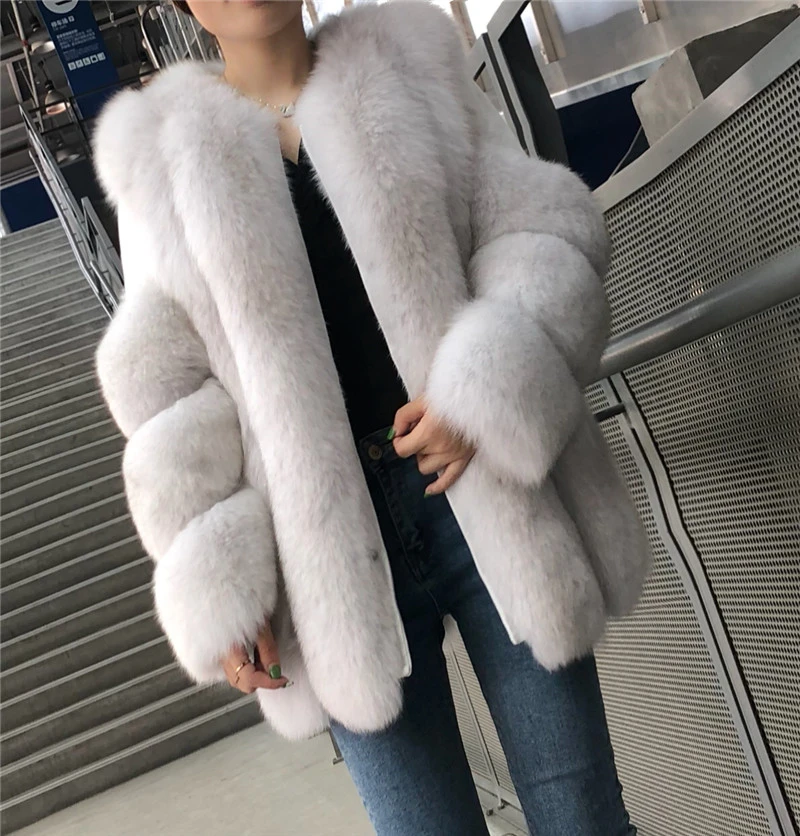 Real Fox Fur Coat for Women, Full Sleeves, Natural Fur Jacket, Female Sheepskin Coat, Plus Size, Winter