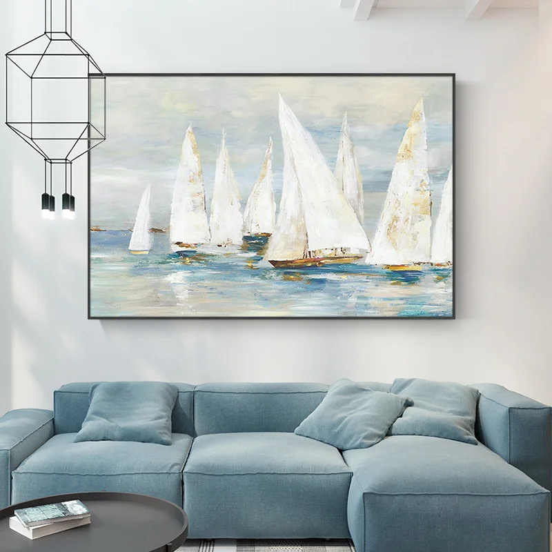 Hand-painted Oil Fan Yang Set Sail Light Luxury Modern Living Room Decorative Painting Abstract Paintings Of The Nordic Office F