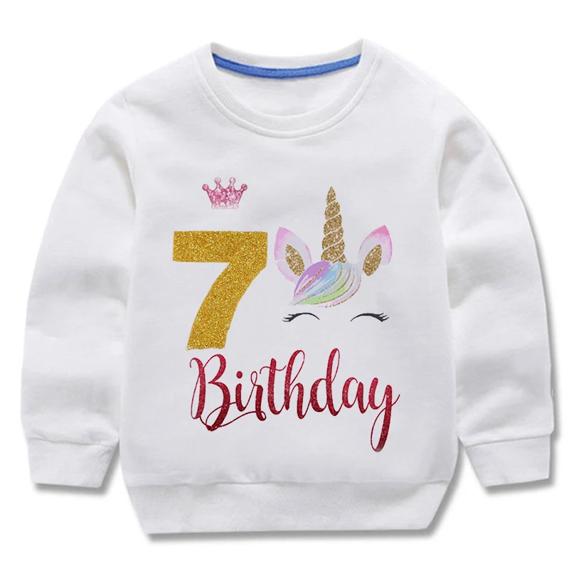 Birthday Unicorn Kids T-Shirts Children Tops Clothes Tee Baby Boy Girls Long Sleeve Tshirt 1 2 3 4 5 6 7 8 9Y Old Child Clothing