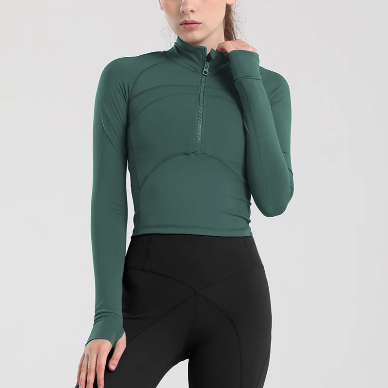 

Women's Clothes Zipper Keeps Chafe In Check Pace Pursuit Long Sleeve Shirt Thumbholes Running Yoga T-shirts Gym Fitness Slim Top