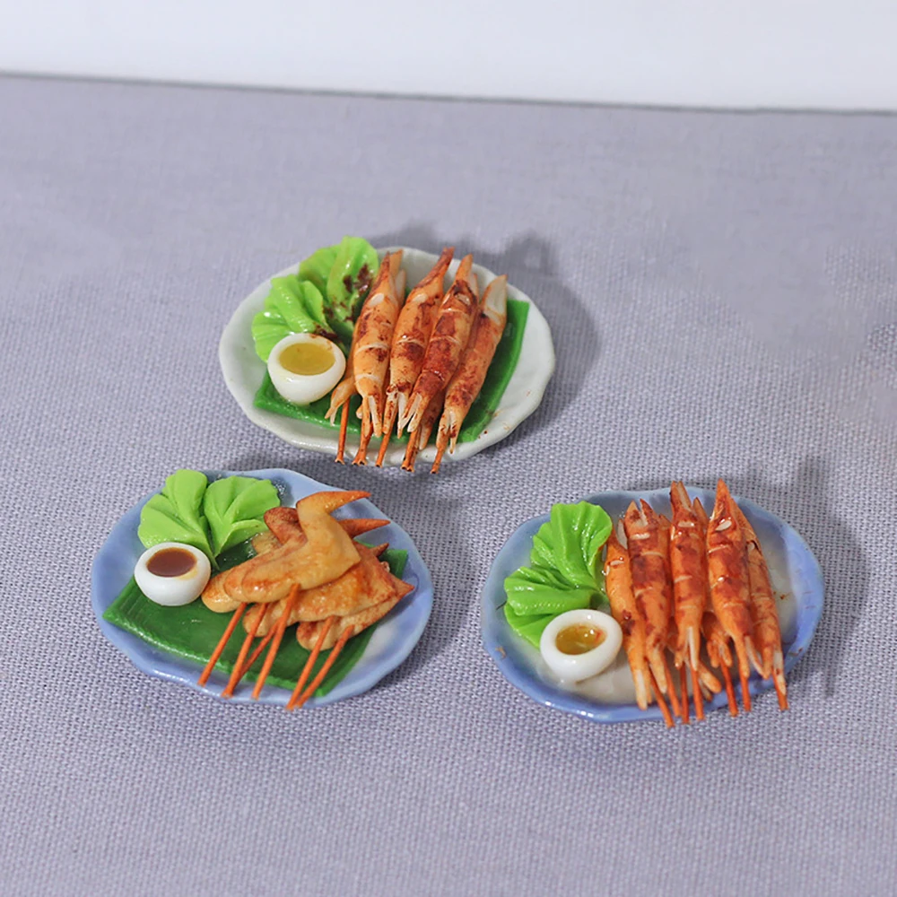 

1/12 Dollhouse Miniature Accessories Mini Oval Barbecue Food Plate Simulation Food Tray Model Toys for Doll House Decoration