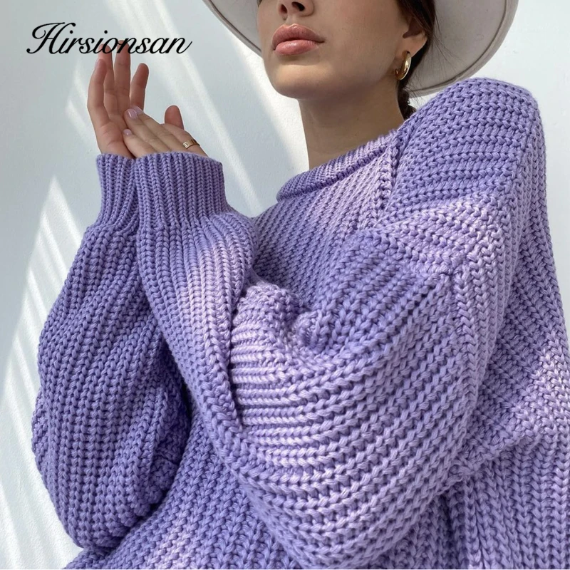 Hirsionsan Thicken Loose Sweater Women Elegant Autumn Winter Warm Oversized Knitted Pullovers Casual Cashmere Solid Female Tops