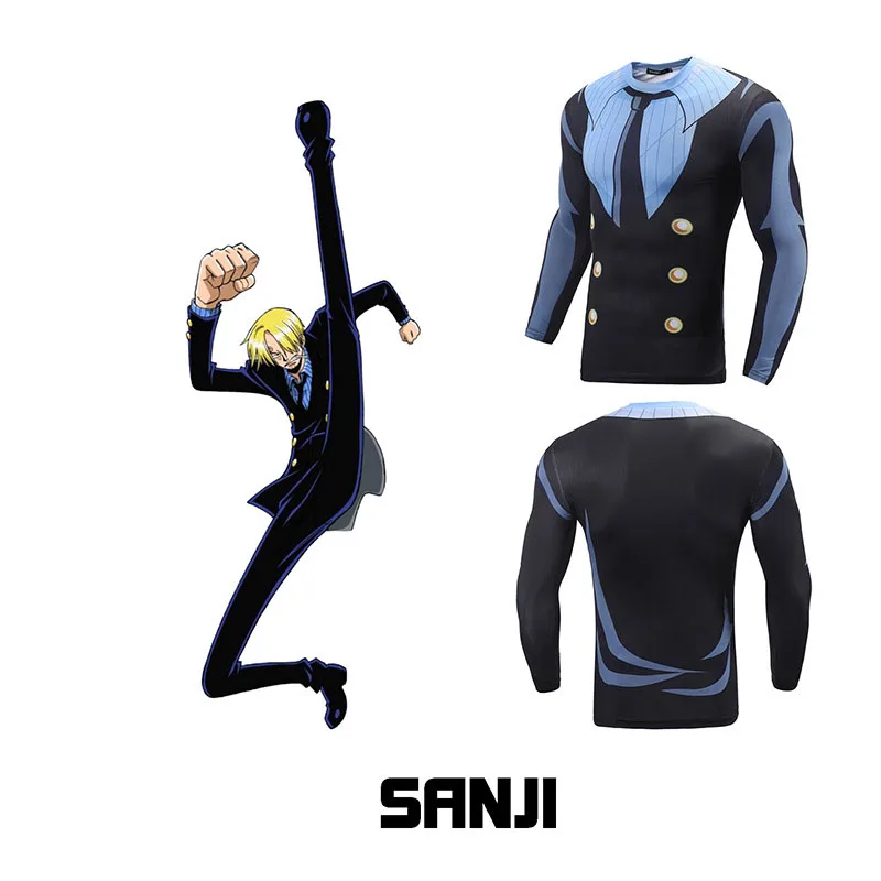 3D Print Cartoon T shirt ONE PIECE Sanji Compression Sports Muscle Casual Tops Japanese Anime Men Top Tees Fitness Long Sleeve