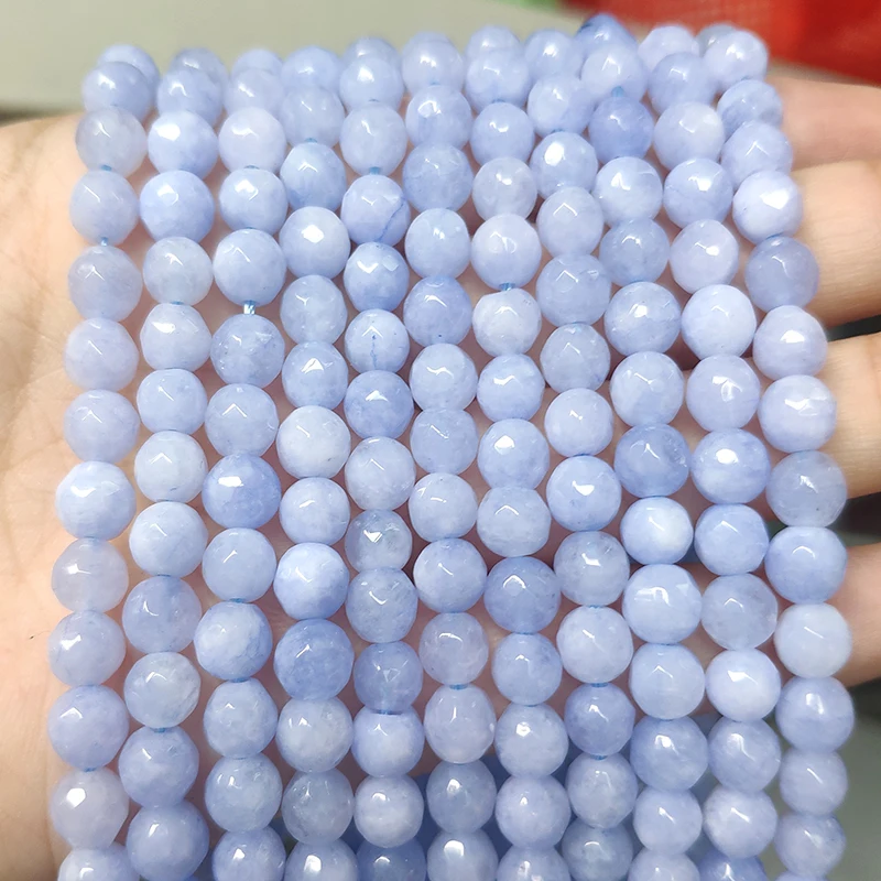 Natural Jades Stone Bead 4-12mm Faceted Purple Blue Chalcedony Round Loose Beads for Jewelry Making DIY Bracelet Accessories 15\'