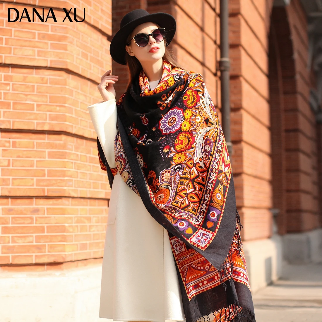 

DANA XU Bufanda Mujer Wool Poncho Head Women Lady Warm Shawl Stoles Bandana Scarf Hijab Luxury Brand Pashmina Winter 2021