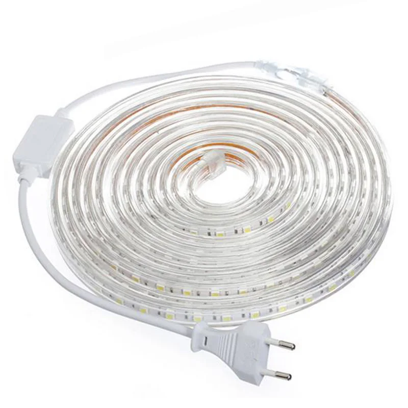 

60LEDs/m AC220V LED Lighting Strip SMD 5050 Flexible Light Waterproof Led Tape Light With EU Plug 1M/2M/5M/6M For Outdoor Garden