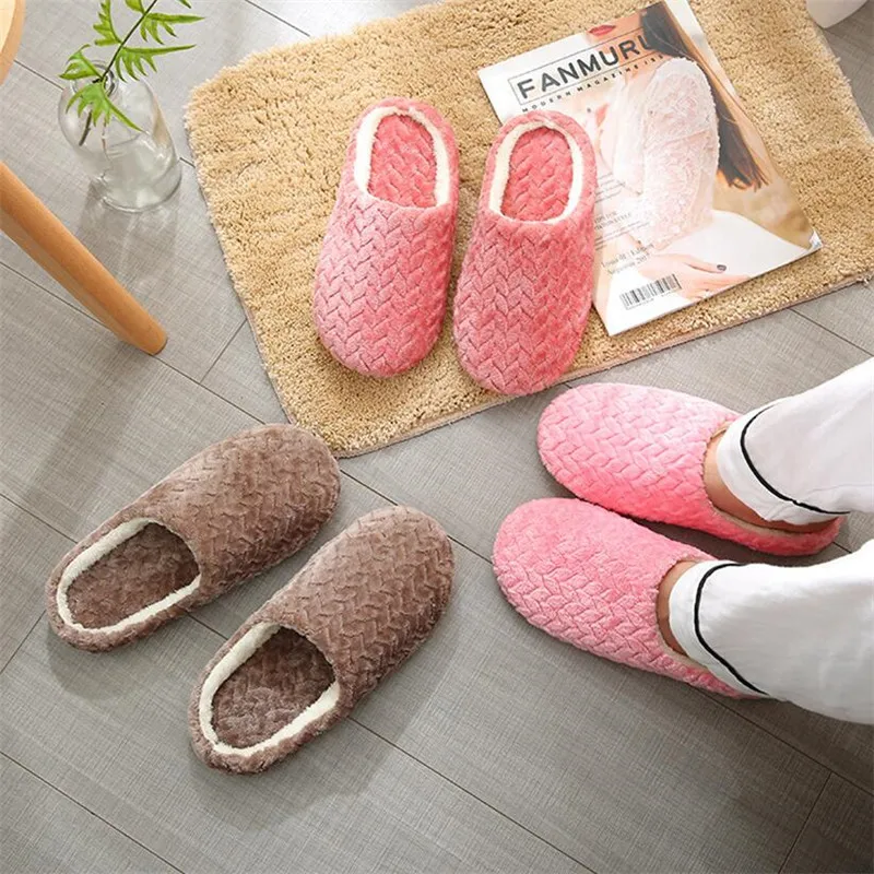 COOTELILI Women Home Slippers With Faux Fur Flat Shoes Winter Shoes Keep Warm Shoes For Woman Flats Basic Plus Size 41 42 43