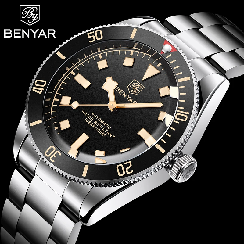 BENYAR 2024 New Mens watches Top brand luxury Men Automatic Watches 100M Waterproof Men Mechanical Wristwatches Simple Luminous