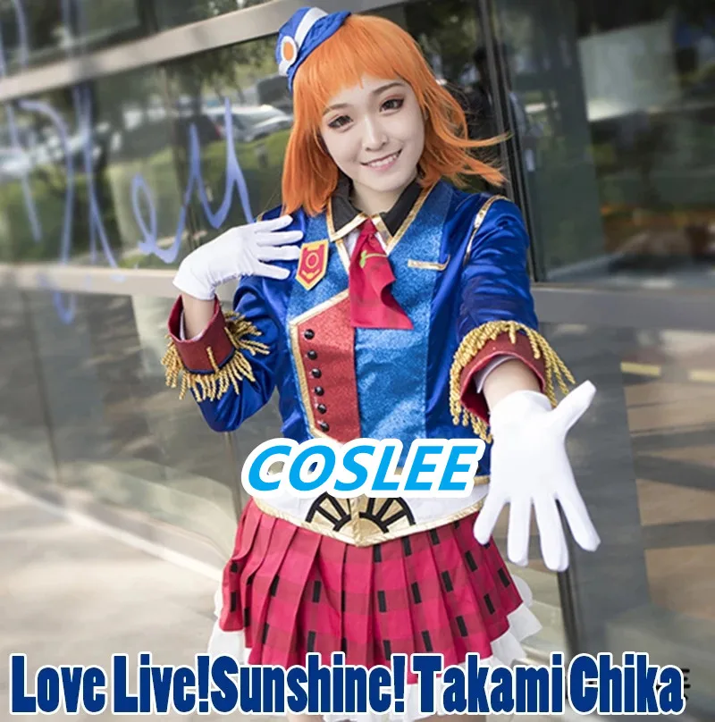 

COSLEE Anime Lovelive!Sunshine!Takami Chika Happy Party Train Aqours Awakening Uniform Cosplay Costume Halloween Suit For Women