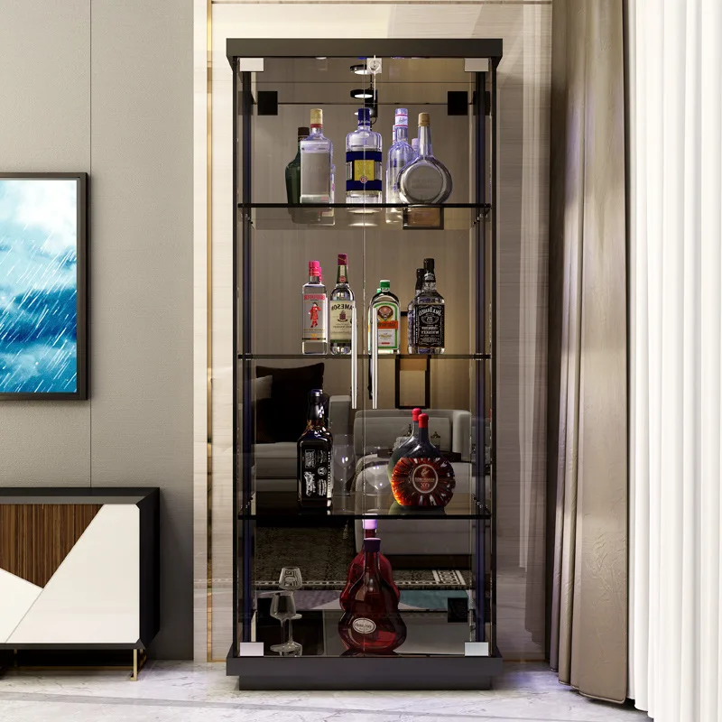 Glass Wine Cabinet Corner Cabinet Display Cabinet Solid Wood Household Cabinet Simple Modern Sideboards Cabinet One Piece