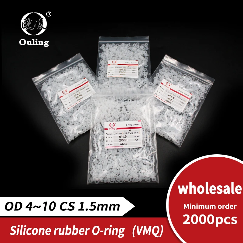 Wholesale White Silicon 2000PCS/lot 1.5mm Thickness O-ring Food grade Silicone/VMQ OD4/5/6/7/8/9/10mm O Ring Seal Rubber Gasket