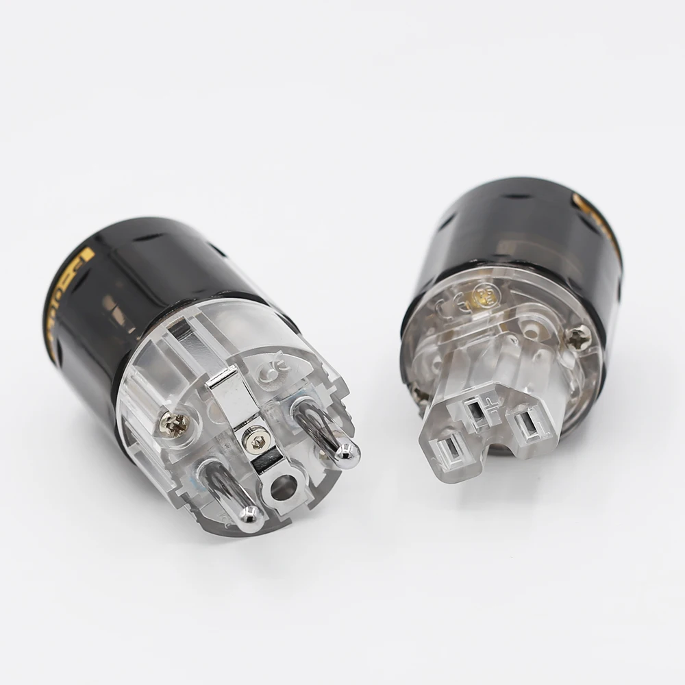 Alta fidelidade de áudio x 1 par alta fidelidade áudio ródio transparente chapeado P-004E eur schuko cabo alimentação plug adaptador extensão
