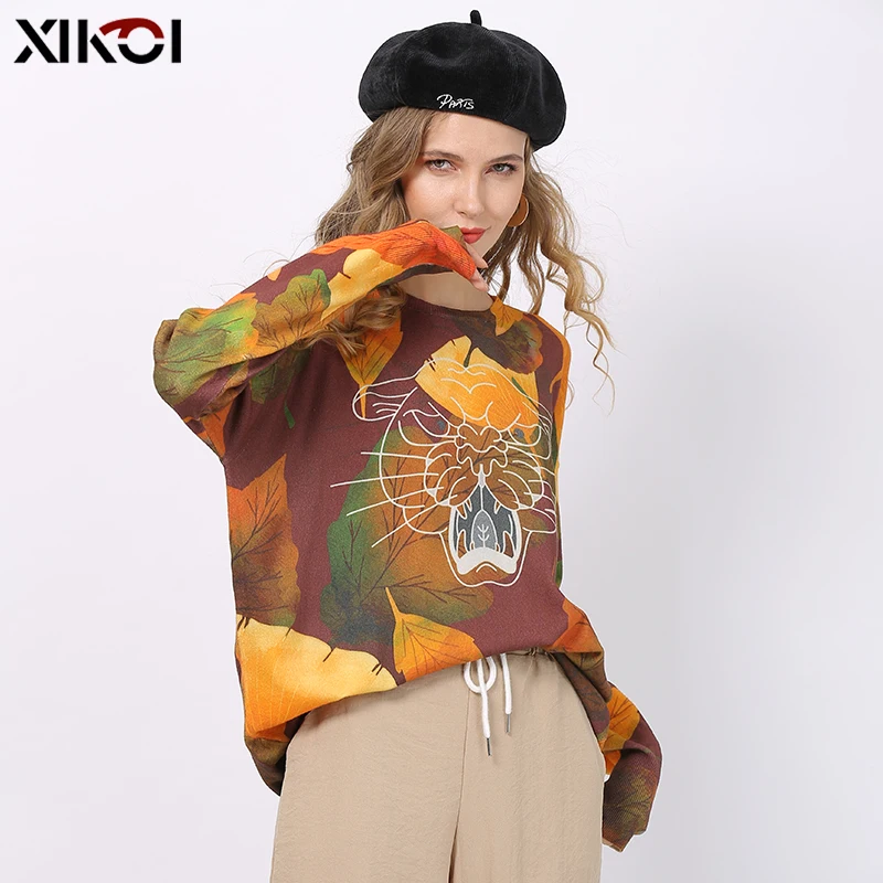 XIKOI New Tiger Print Sweaters Women Winter Oversized Jumper Knitted Pullovers Tops Plus Size Pull Femme jesery sueter feminino