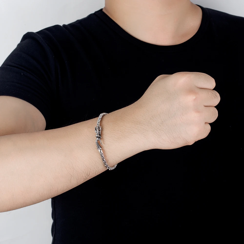 

Винтажный браслет из стерлингового серебра 925 пробы для мужчин и женщин, цепочка-бокс 4,5 мм, дизайн «Драконья кость», модные украшения