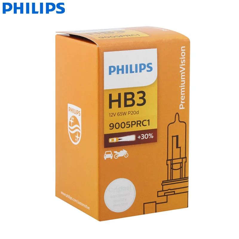 Philips Vision 9005 HB3 12V 65W P20d  +30% Brighter Original Light Car Halogen Headlight Auto Genuine Bulb Fog Lamp 9005PRC1, 1X