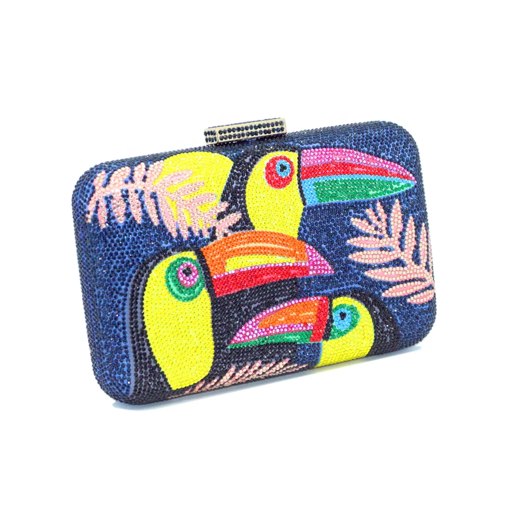 Novelty Toucan Bird Women Crystal Evening Bags Rhinestones Box Minaudiere Clutch Party Cocktail Handbag Purse