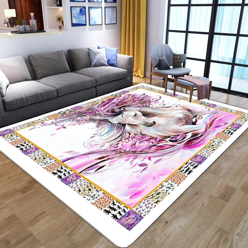 

Cartoon Living Room Carpet Girls Pink floral horse Carpets for Kids bedroom Flannel Anti-slip Play Mat home Decor Floor Area Rug