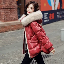 Great quality Shiny Duck down coat Winter Women's Real Fox Fur Collar Hooded Down Coat Thicker Warm Down Jacket Parkas Wy631