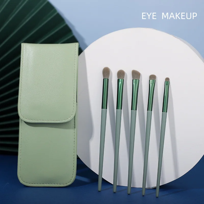 Green Colour 5 Pcs Eye Makeup Brushes Set-eyeshadow eyebrow eyeliner synthetic brushes soft make up brushes and portable bag