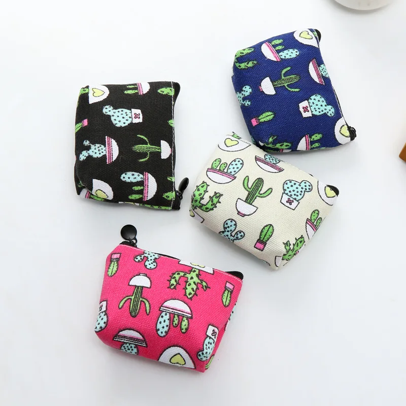 Hot 1PCS Small Cute Small fresh Kids Women's Purse Canvas Coin Wallet Coin Purse Money Pouch Cactus Change Pouch Key Holder Bag