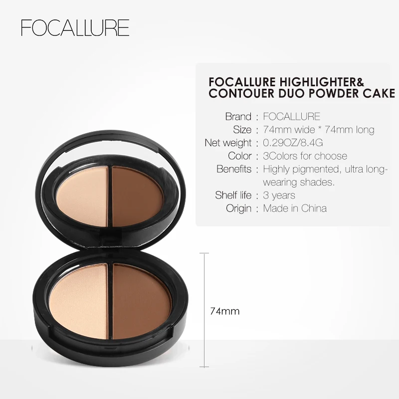 Focallure Highlighter Bronzer Shadow Palette Brighten Skin Nose Shadow Face Contour Makeup Cosmetics with Mirror