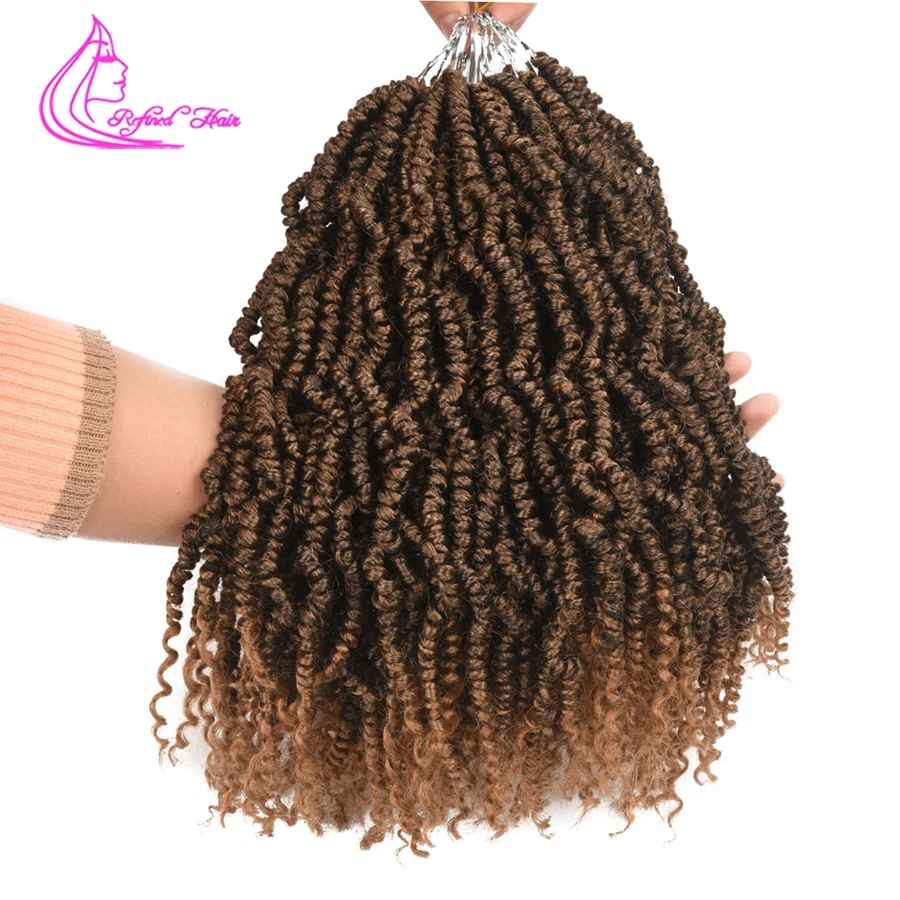 Refined14inch Spring Passion Twist Crochet Braids Ombre Brown Burgundy Synthetic Small Bomb Braiding Hair Extensions 24 roots/pc