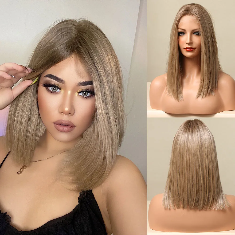 HENRY MARGU Short Straight Lace Front Synthetic Wigs Blonde Shoulder Length Natural Wigs Daily Cosplay Party Wigs for Women