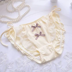 Women Cute Lovely Sweety Princess Style Cotton Bandage Lace Panties Ruffle Bow Low Waist Breathable Soft Underwear Breifs