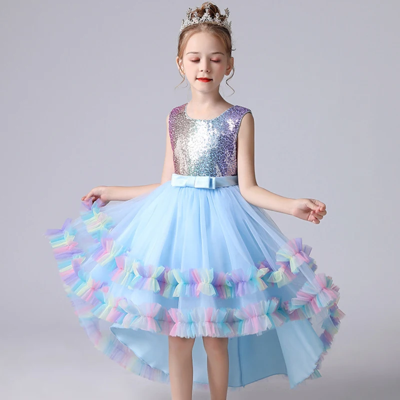 

Big Girls Sequin Tutu Dress Hi-low Flower Girls Dress Ruffle Tulle Toddlers Kid Rainbow Pageant for Birthday Party Teenage Fancy