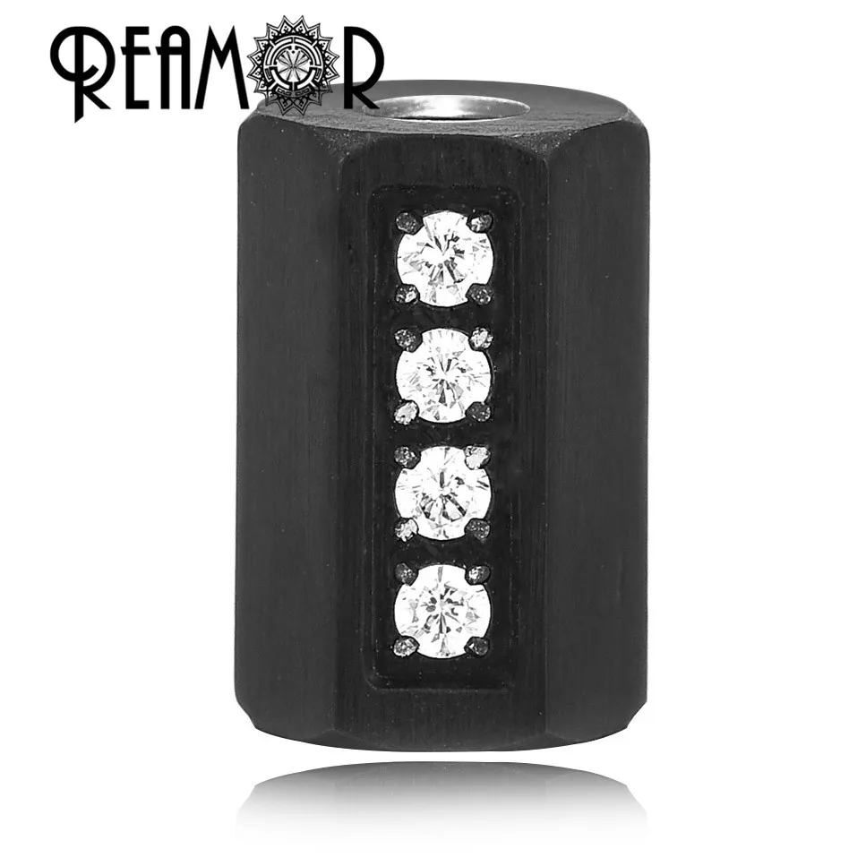 REAMOR 5 st Luxe Rvs Zwart Vergulde Zirkoon Spacer Kralen Charm fit DIY Kralen Armband Sieraden Maken Groothandel