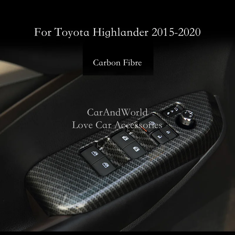 

For Toyota Highlander 2015-2021 Interior Door Window Glass Lift Switch Cover Armrest Panel Trims Chromed Car Styling Accessories