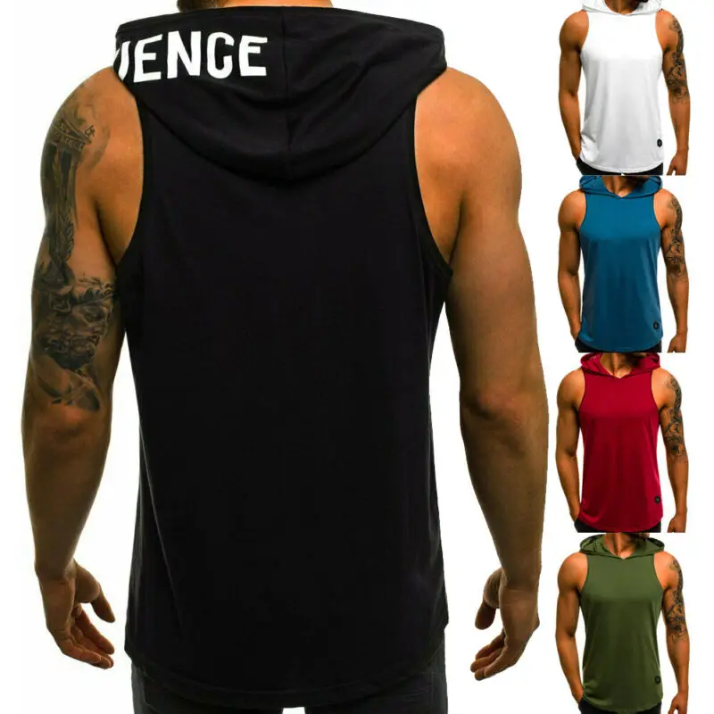 Men's Tank Tops Casual Sleeveless Hoodie Bodybuilding Workout Vest Muscle Fitness Shirts Male Jackets Top