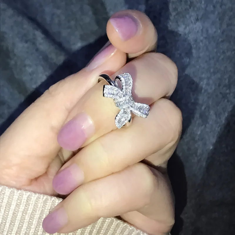 Women's 925 Sterling Silver Bow Simulation Diamond Ring