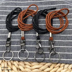 Soft Pu Weave Leather Lanyard Neck Strap For Mobile Phone Bag Keys ID Credit Work Card Holder Black Lanyards Keychain Wrist Rope