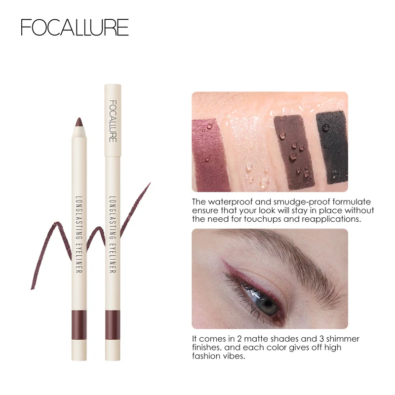 FOCALLURE Makeup Eyeliner Gel Pencil Long Lasting Soft Smooth Black Brown Champagne Nude Shine Beauty Make Up Eye Liner Cosmetic