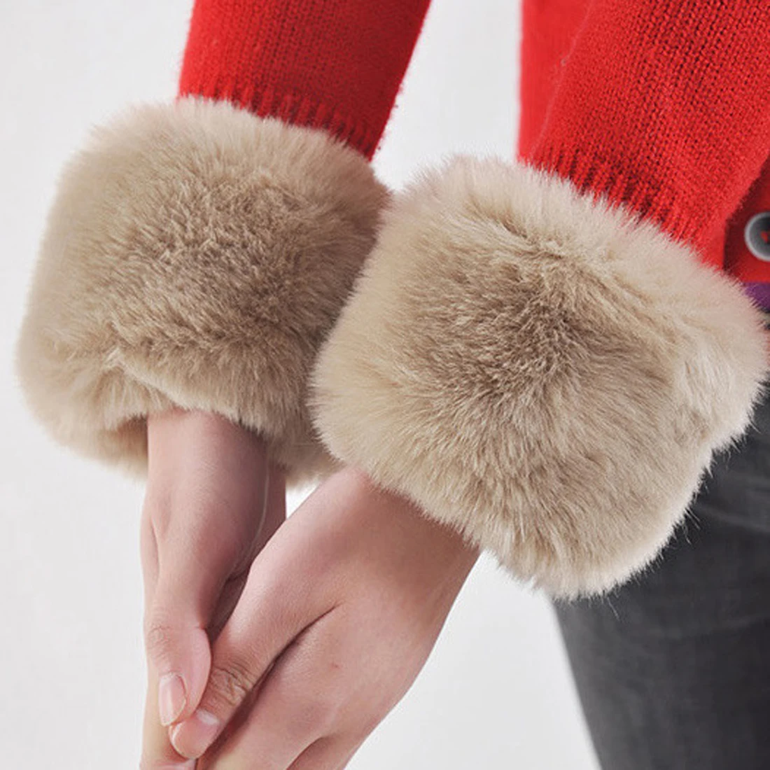 1 par de inverno quente feminino braço mais quente pele do falso macio elástico de pulso tapa nos punhos braço mais quente pelúcia engrossar acessórios cinza branco