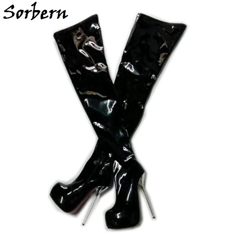 

Sorbern Patent Thigh High Boots For Women Metal High Heel Stilettos Female Shoes Stivaletti Platform 14Cm 16Cm 18Cm 20Cm