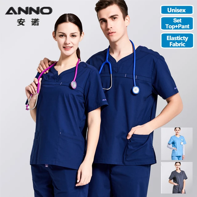 ANNO Nursing Uniforms Elastic Spandex Clinics Suit Female Male Scrubs Hospital Clothing Breathable Cloth Heathy Beauty Wear AliExpress 200000532