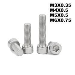 M3x0.35 M4x0.5 M5x0.5 M6x0.75mm 304 Stainless Steel A2-70 Fine Thread Hexgonal Hex Socket Round Cap Head Screw Allen Bolt 4-80mm