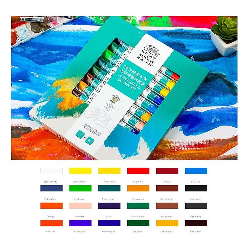 Ensemble de peintures acryliques WINSOR & NEWTON, 10ML, tube, peint à la main, peinture murale, textile, fournitures d'art colorées, AOA020