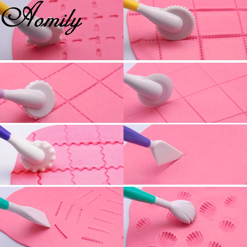 Amoliy 4pcs/Set Fondant Cake Decorating Modelling Tools 8 Patterns Flower Decoration Pen Chocolate Pastry Carving Cutter Baking
