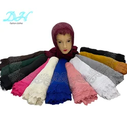 Latest african Soft 100% Cotton Lace Scarf Muslim Women African Hijap Dubai Pray Big Size  For Shawls Wraps DH077