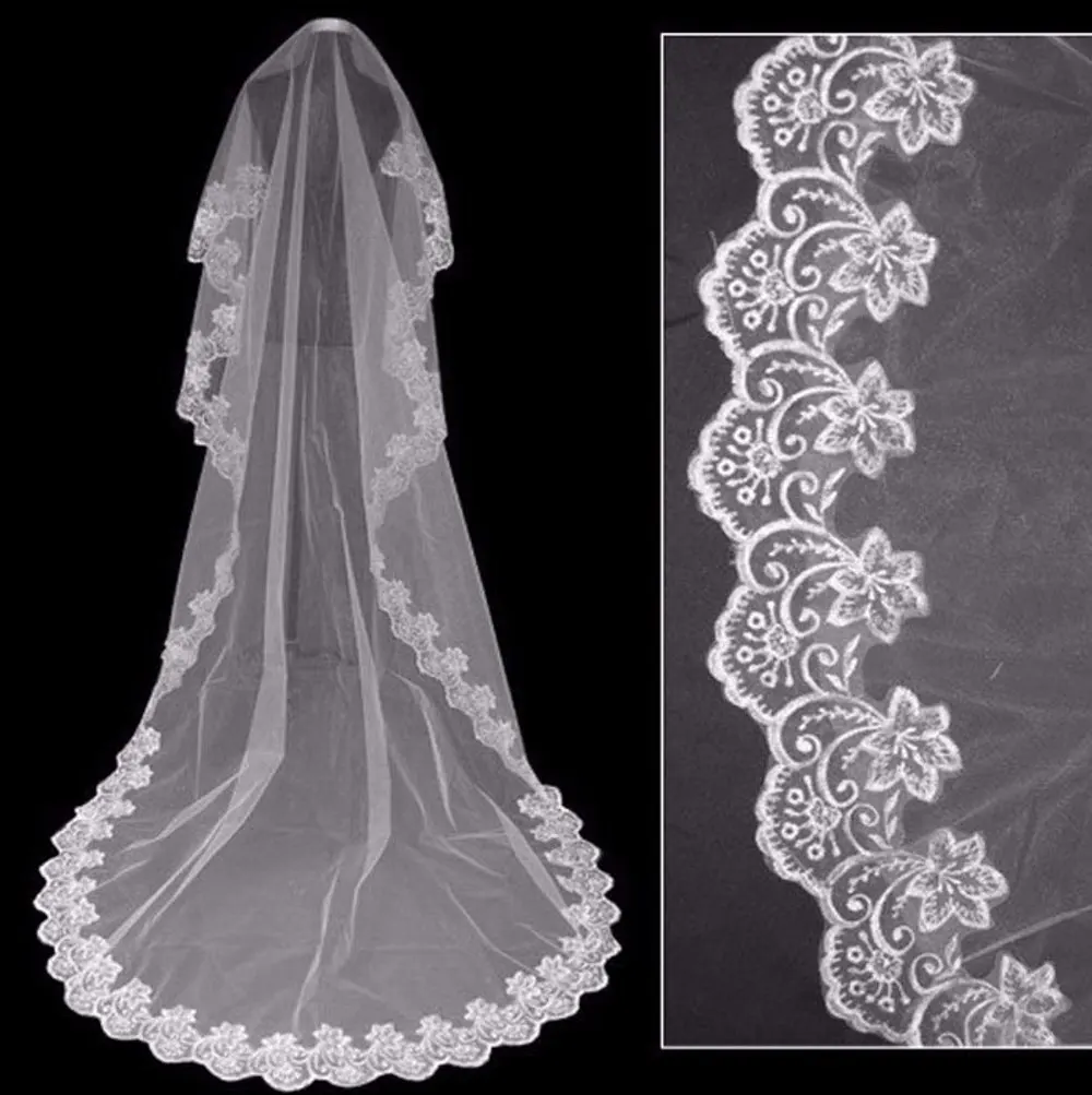 O Véu do casamento 2022 Venda Quente Cor Branca 1.5m 3m Flor Do Laço Apliques Bridal Veil Acessórios Do Casamento Para As Mulheres Do Partido H01526