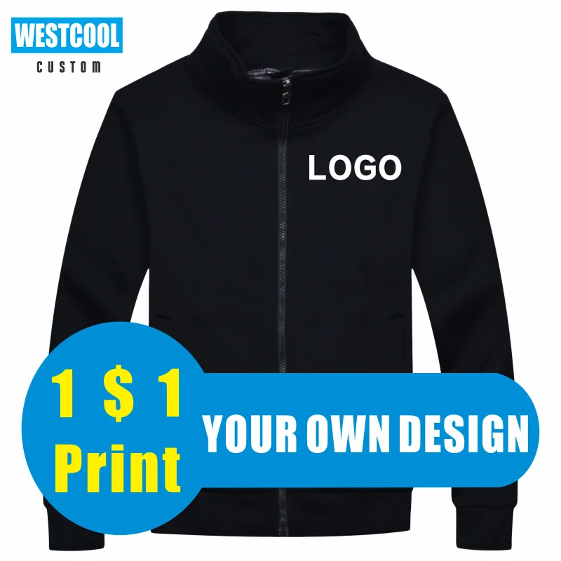 Stand-up Collar Zipper Jacket Custom Logo Men Tops Embroidery Patterns High Quality Autumn Winter Jacket Clothing WESTCOOL