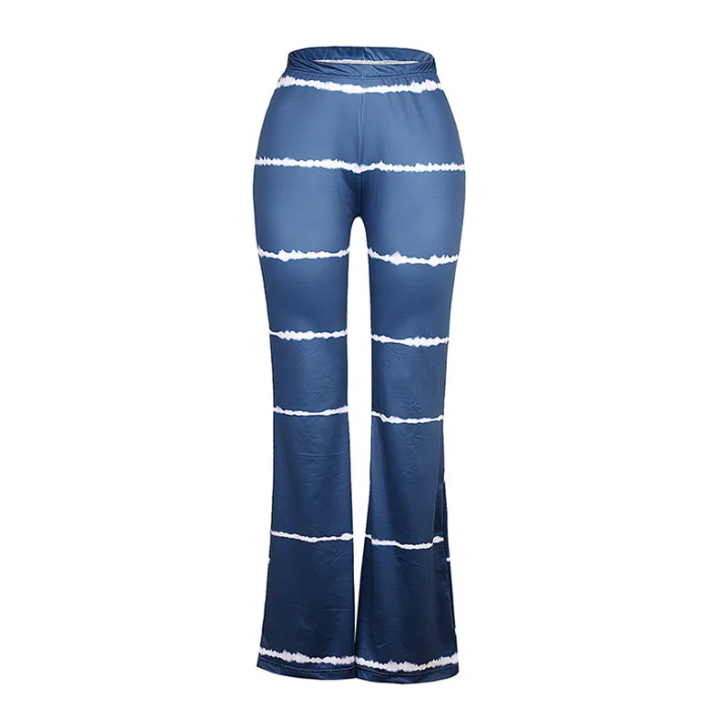 Summer Women\'s Flared Pants High-Waist Trousers Stripes Casual Loose Slimming Pants Summer Bottoms