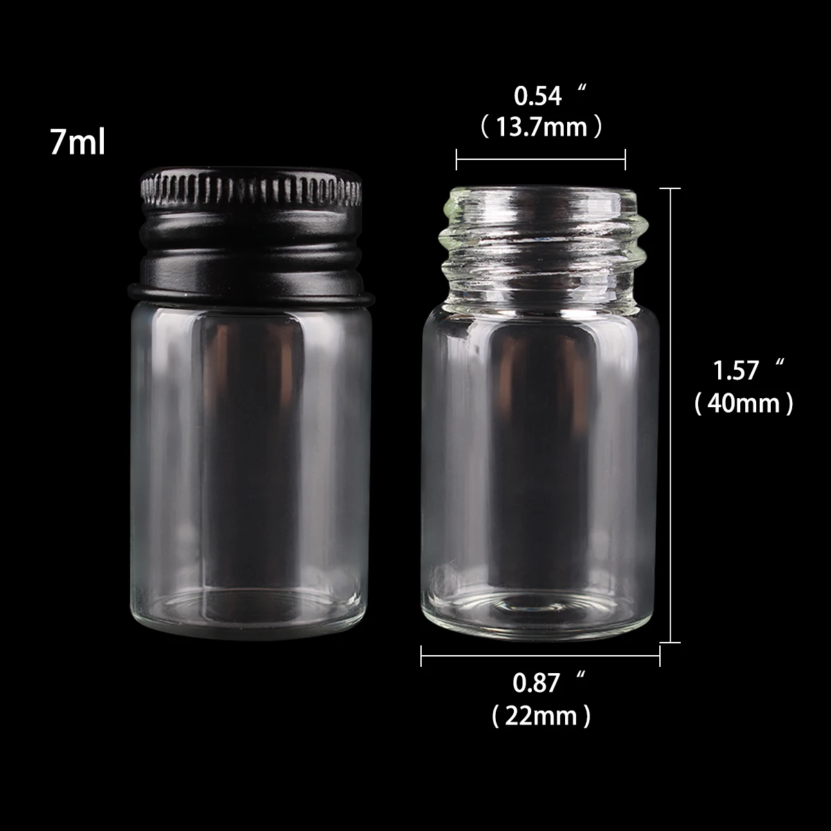 24 pieces 22*40mm 7ml Transparent Glass Bottles Jars with Black Aluminum Lids Message Spice Bottles for Wedding Favors