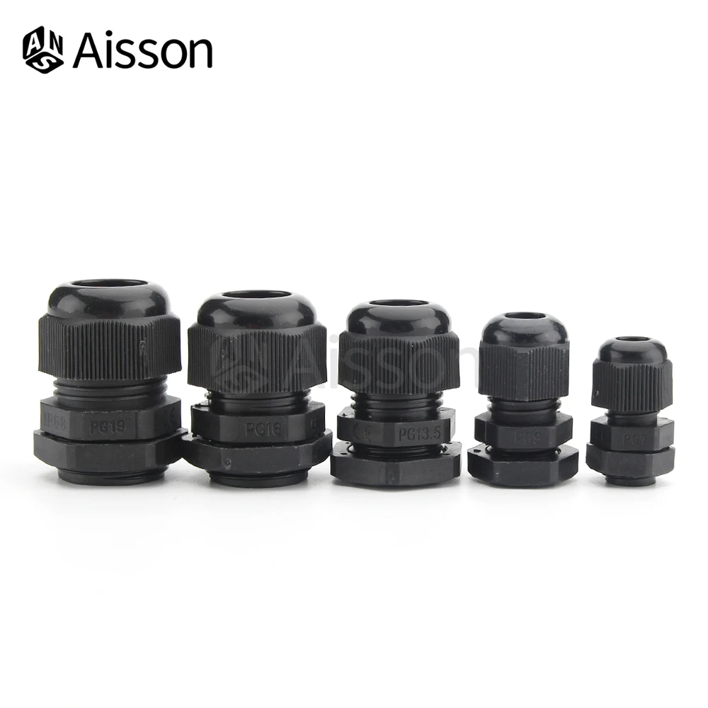 10pcs Waterproof Cable Gland PG7 PG9 PG11 PG13.5 PG16 PG19 IP68 For 3-6.5mm Cable Entry White Black Nylon Plastic Connector